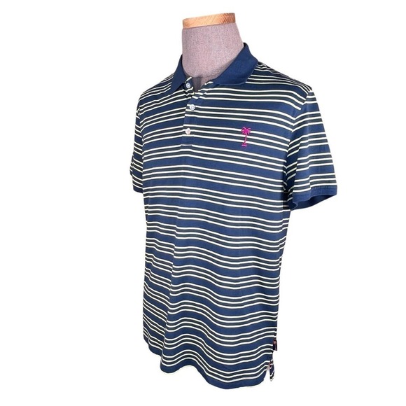 Margaritaville Men's Blue & Chartreuse Striped Polo with UPF +30 Large NWT - Picture 15 of 15